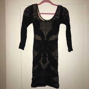 Bebe Black/Nude Stretch Bodycon Dress - Size Small